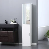 kleankin Tall Bathroom Cabinet with Mirror Narrow Bathroom Storage Cabinet with Doors Adjustable Shelves for Small Spaces White(m-1)