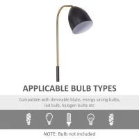 HOMCOM Arc Floor Lamp, Standing Reading Light, with Adjustable Lampshade, and Round Base for Living Room, Office, or Bedroom, Black/ Gold(m-6)