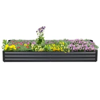 Outsunny 95" x 36" x 12" Galvanized Raised Garden Bed, Metal Elevated Planter Box for Growing Flowers, Herbs, Succulents, Grey(m-14)