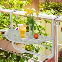 Outsunny Adjustable Balcony Hanging Railing Table, Metal Mounting Mini Wall Desk Storage Rack, Outdoor Flower Stand Serving Table Half Round, White(m-1)