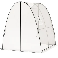 Outsunny Tunnel Hoop House Greenhouse with Sandbags and Hemmed PE Cover, 2 Doors and Screen Windows, 6' x 6' x 6.6', White(m-1)