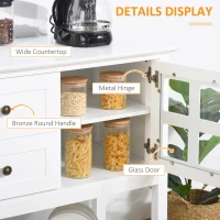 HOMCOM Coffee Bar Cabinet, Kitchen Cabinet with Adjustable Shelves, Glass Doors and 2 Drawers, Sideboard Buffet Cabinet for Living Room, White(m-7)