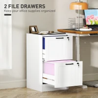HOMCOM 2 Drawer Filing Cabinet with Lock, Office Storage Cabinet with Adjustable Hanging Bars for A4 Letter Size Files, White(m-4)