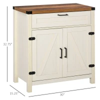 HOMCOM Modern Farmhouse Sideboard with Storage, Buffet Cabinet with 2 Barn Doors and Drawer for Dining Room, Distressed White(m-3)