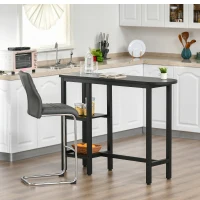 HOMCOM Modern Bar Table, Pub Table, Accent Console Table with Side Storage Shelf & Metal Frame, Black(m-1)