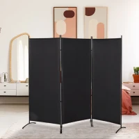 HOMCOM 6' 3 Panel Room Divider, Double Hinged Folding Wall Divider, Indoor Privacy Screen for Home Office, Black(m-8)