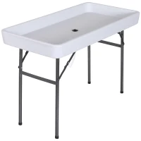 Outsunny 4ft Folding Picnic Table, Fish Fillet Cleaning Table, Camping Party Desk with Sink, White(m-11)