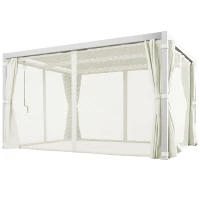Outsunny 10' x 13' Outdoor Retractable Pergola w/ Sun Shade Aluminum Louvered Top, Pergola w/ Canopy, Curtains, Netting, Cream(m-1)