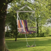 Outsunny Patio Hammock Chair, Portable Hanging Cotton Rope Hammock Swing Chair Sleeping Bed Seat with Footrest for Outdoor Garden Yard Camping Red(m-1)