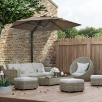 Outsunny 8 ft Wall Mounted Umbrella with 180° Rotatable Canopy, Patio Wall Parasol for Outdoor, Garden, Balcony, Yard,  Khaki(m-8)