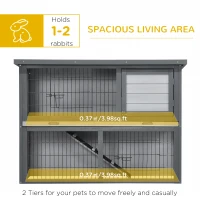 PawHut 42.5" Wooden Rabbit Hutch Bunny Cage Small Animal House Enclosure with Ramp, Removable Tray and Weatherproof Roof for Outdoor, Gray(m-4)