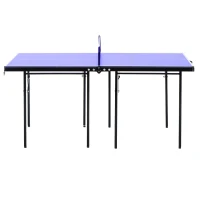 Soozier Folding Table Tennis Table, Portable Ping Pong Table with Side Handles, Net, Blue(m-9)