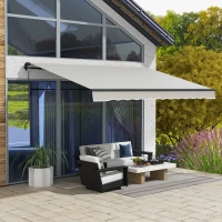 Outsunny 12' x 10' Retractable Awning, 280gsm UV Resistant Sunshade Shelter, for Deck, Balcony, Yard, Light Grey(m-8)