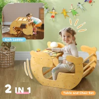 Qaba 2 in 1 Wooden Toddler Climbing Toy Indoor, Kids Table and Chair Set(m-4)