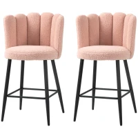 HOMCOM Faux Cashmere Bar Stools Set of 2 Counter Height Bar Stools with Back for Home Kitchen, 20.5"x19.7"x36.6", Pink(m-2)