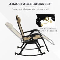 Outsunny 2 Outdoor Rocking Chairs Foldable Reclining Zero Gravity Lounge Rockers w/ Pillow Cup & Phone Holder, Beige(m-7)