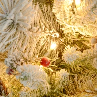 HOMCOM 2 Pieces 2ft Pre Lit Christmas Trees with 60 LED Lights, 172 Tips, Snow Sprayed Tree with Red Berries and Pinecones(m-9)