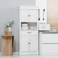 HOMCOM Kitchen Hutch Cabinet with Countertop, Kitchen Pantry Storage Cabinet with Wide Drawer, Buffet Hutch, White(m-2)