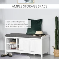 HOMCOM Entryway Shoe Bench Storage Ottoman with Sliding Doors, Adjustable Shelving, 6 Compartments, and Padded Seat, Holds 10 Pairs, White(m-4)
