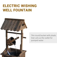 Outsunny Outdoor Wooden Wishing Well Fountain with Adjustable Water Flow Rate, Outdoor Rustic Waterfall Fountain with Electric Pump, Water Bucket, for Backyard Patio Garden Lawn, Carbonized Finish(m-6)