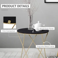 HOMCOM 17" Round Sofa Side Table, Wood Top End Table, Accent Coffee Table with Metal Leg for Living Room, Bedroom, Black and Gold(m-5)