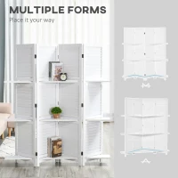 HOMCOM 4 Panel 67" Tall Wood Privacy Screen Room Divider with 3 Shelves and Folding Storage for Bedroom, White(m-7)