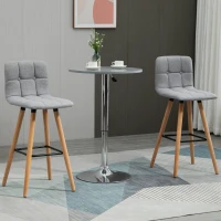 HOMCOM Modern Bar Stools Set of 2, 38" Upholstered Kitchen Island Stool with Solid Wood Legs, Grey(m-1)