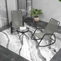 Outsunny Patio Rocking Chairs Set of 2, 3 Pieces Patio Bistro Set with Metal Frame, Breathable Mesh Fabric Seat for Garden, Deck, Grey(m-1)