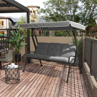 Outsunny 3-Seat Patio Swing Chair, Outdoor Swing Glider with Adjustable Canopy, Removable Thicken Cushion, and Weather Resistant Steel Frame, for Garden, Poolside, Backyard, Gray(m-2)