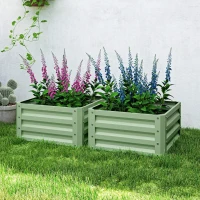 Outsunny 2' x 2' x 1' 2-Pieces Raised Garden Bed with Galvanised Steel Frame for Vegetables, Flowers, Herbs, Light Green(m-7)