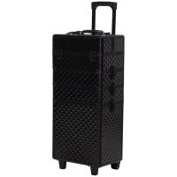 HOMCOM 4 in 1 Portable Aluminum Makeup Case Train Cases, Rolling Makeup Case with 2 Wheels, Multiple Compartments and Lift Handle(m-2)