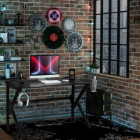 HOMCOM 47" Gaming Desk, Home Office Computer Table Workstation with Cup Holder, Headphone Hook, Black(m-1)