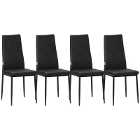 HOMCOM Dining Chairs Set of 4, Modern Accent Chair with High Back, Upholstery Faux Leather and Steel Legs for Living Room, Kitchen, Black(m-11)