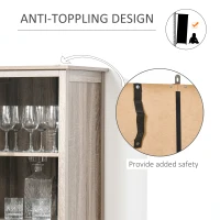 HOMCOM Tall Wine Cabinet, Bar Display Cupboard with 12-Bottle Wine Rack, Glass Door and 3 Storage Compartment for Living Room, Home Bar, Dining Room, Grey Oak(m-4)