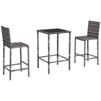 Outsunny 3 Piece Patio Bar Set Wicker Rattan Garden Bistro Set Barstool and Table for Patio Backyard Balcony Poolside, Grey(m-11)