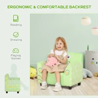 Qaba Kids Sofa, Armrest Chair for Preschool, Toddler Couch for Kids Room, Kindergarten with Cute Animal Print, Super-soft Velvet, Eucalyptus Wood, Green(m-6)
