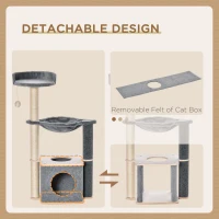 PawHut Cat Tree, Multi-Level Cat Tower with Cat Scratching Post, Perch, Cat Condo, Hammock, Hanging Toy Ball, Grey(m-6)