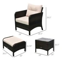 Outsunny 5pcs Outdoor Patio Furniture Set Wicker Conversation Set Footrest Coffee Table(m-3)