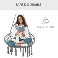 Outsunny Patio Hammock Chair, Hanging Rope Hammock Swing for Indoor & Outdoor Use with Backrest, Cotton-Polyester Blend, Fringe Tassels, Dark Grey(m-6)
