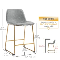 HOMCOM Counter Height Stools Set of 2, PU Leather Upholstered Stools for Kitchen Island, Modern Bar Chairs, Light Grey(m-3)