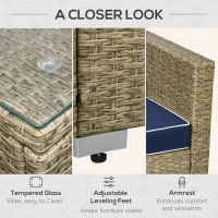 Outsunny 6 Pieces Outdoor PE Rattan Wicker Patio Furniture Sofa Set with Thick Cushions, Deluxe Garden Sectional Couch with Glass Top Table, Yellow and Navy Blue(m-6)