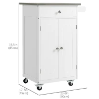 HOMCOM Kitchen Cart, Small Kitchen Island, Stainless Steel Top Utility Trolley on Wheels with Storage Drawer for Dining Room, Kitchen (White)(m-3)