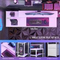 HOMCOM 61" Computer Table with LED Lights, PC Desk with Power Outlets, USB Ports, Storage, Wireless Remote, Distressed White(m-7)