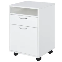 HOMCOM Mobile Storage Cabinet Organizer with Drawer and Cabinet, Printer Stand with Castors, White(m-11)