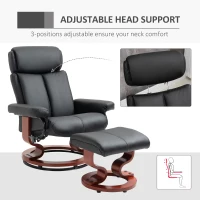 HOMCOM Recliner Chair with Ottoman, 360° Swivel Reclining Chair with Wood Base and Matching Footrest, Black(m-5)