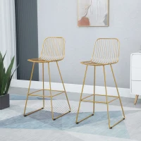 HOMCOM Modern Bar Stools, Metal Wire Bar Height Barstools, 30" Seat Height Bar Chairs for Kitchen with Back and Footrest, Set of 4, Gold(m-10)