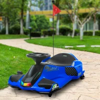 Aosom 12V Electric Drifting Go Kart w/ Slow Start, Music, Lights, Blue(m-10)