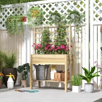 Outsunny Wooden Raised Garden Bed with Trellis, Outdoor Planter Box with Storage Shelf for Vegetables, Flowers, Herbs(m-2)