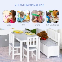 Qaba 4-Piece Set Kids Wood Table Chair Bench with Storage Function Gift for Toddlers(m-4)