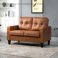 HOMCOM 51" Wide Loveseat with Armrest, 2-Seater Tufted PU Leather Double Sofa, Brown(m-10)